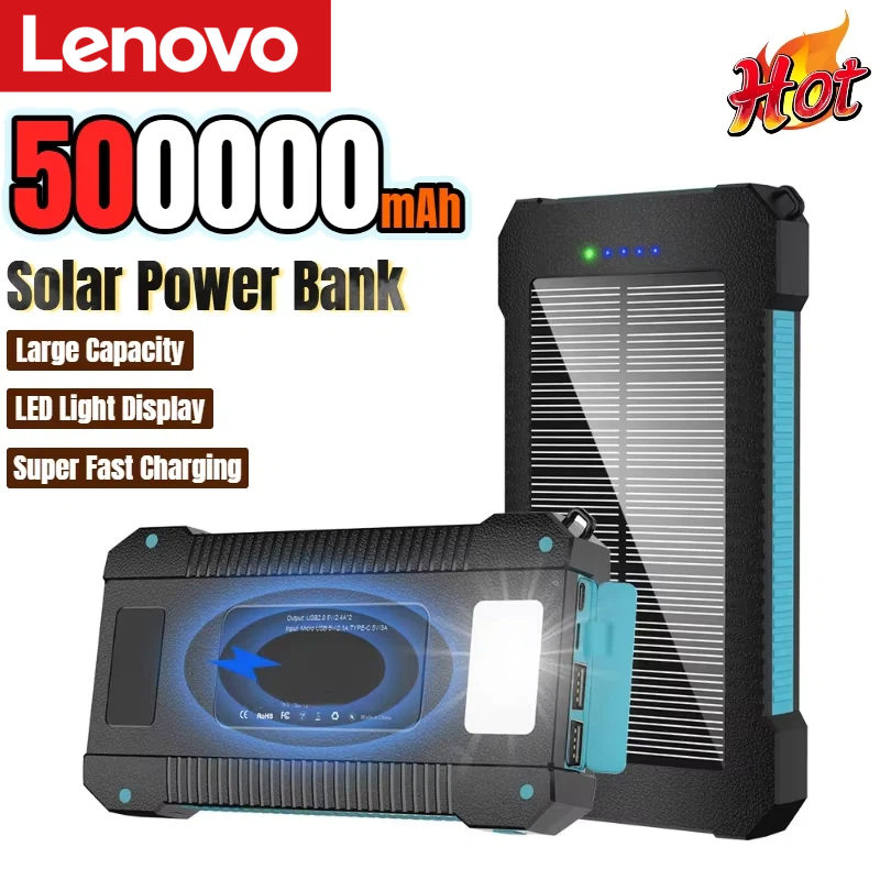 Solar Emergency Charger - Lenovo 500000mAh Solar Power Bank Large