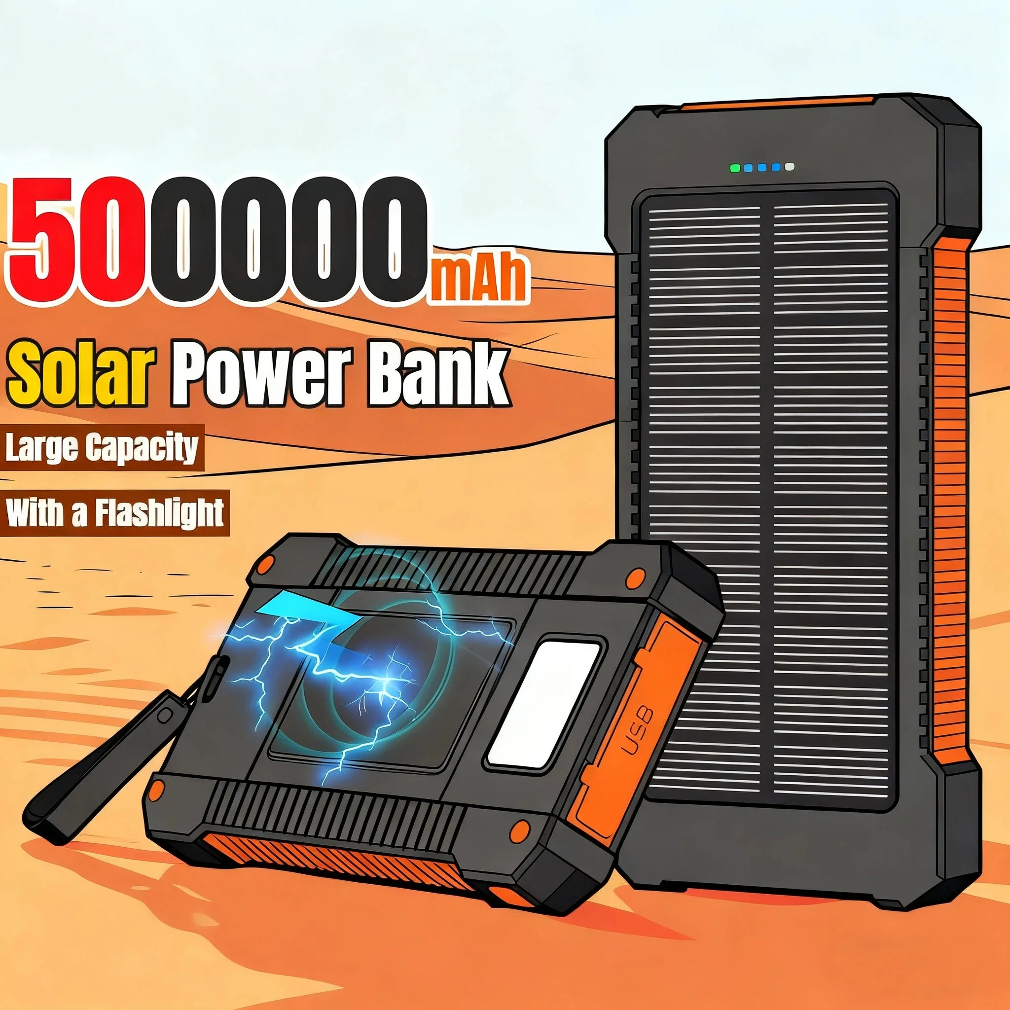 500000mAh Waterproof Outdoor S - Solar Emergency Charger ulasan dan harga
